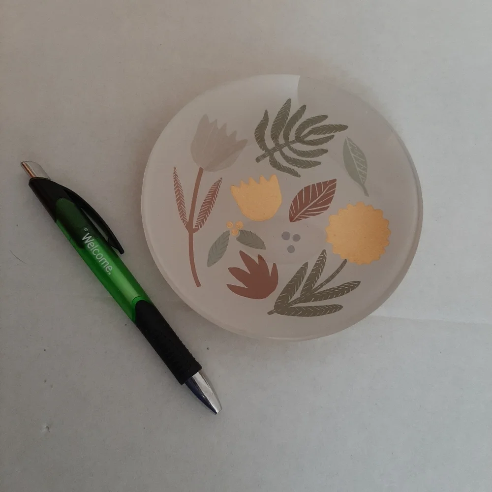 West Elm Scandi Decoupage Small Floral Round Glass Trinket Dish